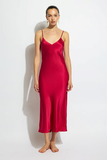Silk Long Nite V Neck | Ruby