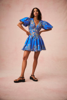 Hemant & Nandita | Amyra Bubble-Sleeve Short Dress | Blue