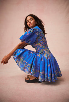 Hemant & Nandita | Amyra Bubble-Sleeve Short Dress | Blue