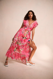 Hemant & Nandita | Tula Long Dress | Carnation Pink