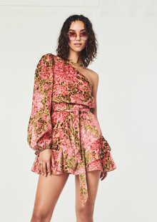 Hemant & Nandita | Pakhi One-Shoulder Midi Dress | Peachy Pink