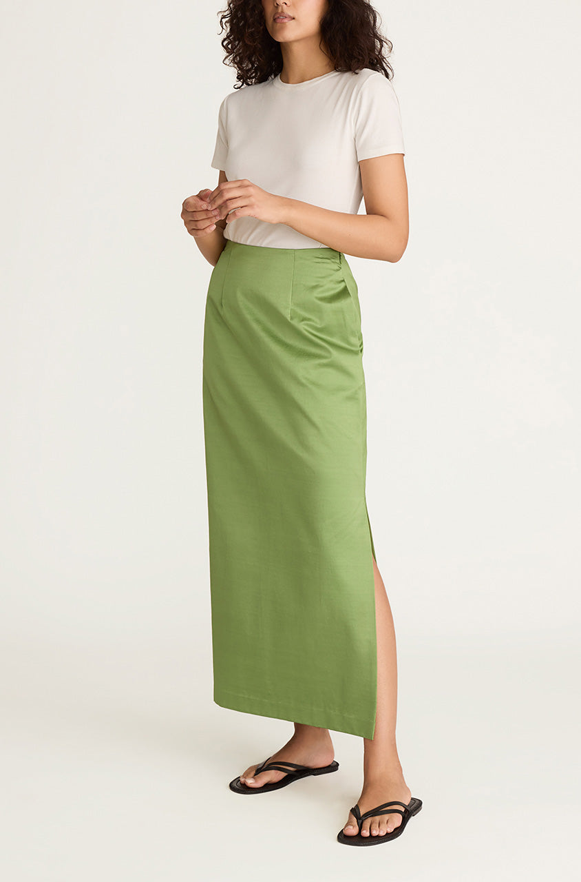 Slub Sateen Midi Skirt | Fern