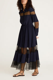 Crepe de Chine and Lace Shirt Dress | Midnight Combo