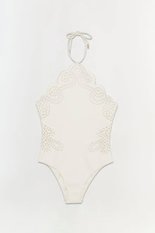 Womens | Nicolette Halter Embroidered Swimsuit | White