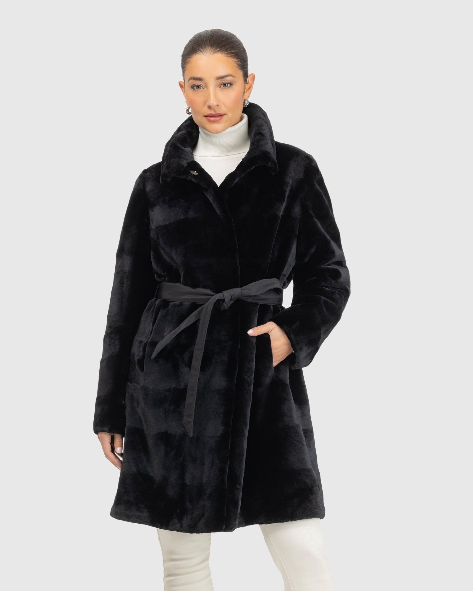 Sheared Mink Stroller Reversible To Silk | Black