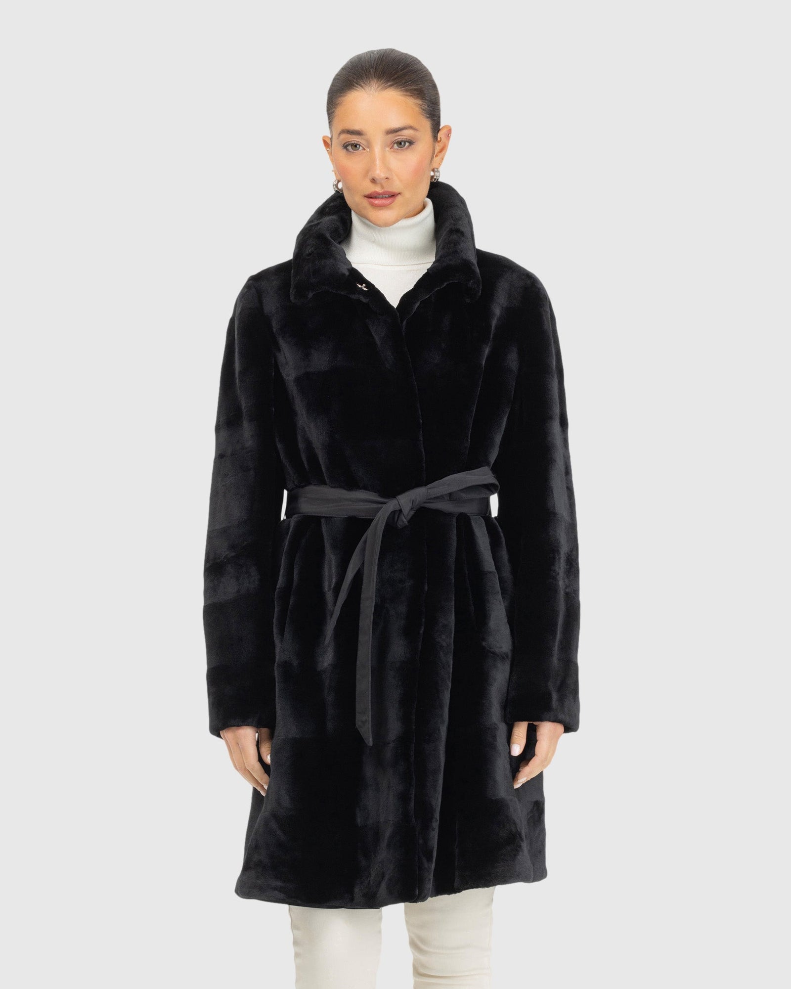 Sheared Mink Stroller Reversible To Silk | Black