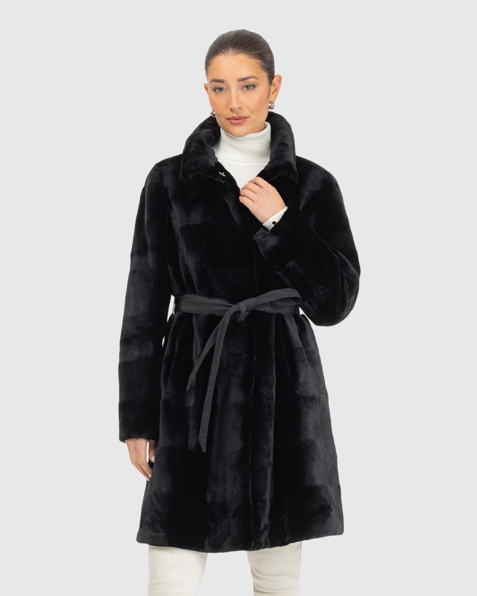 Sheared Mink Stroller Reversible To Silk | Black