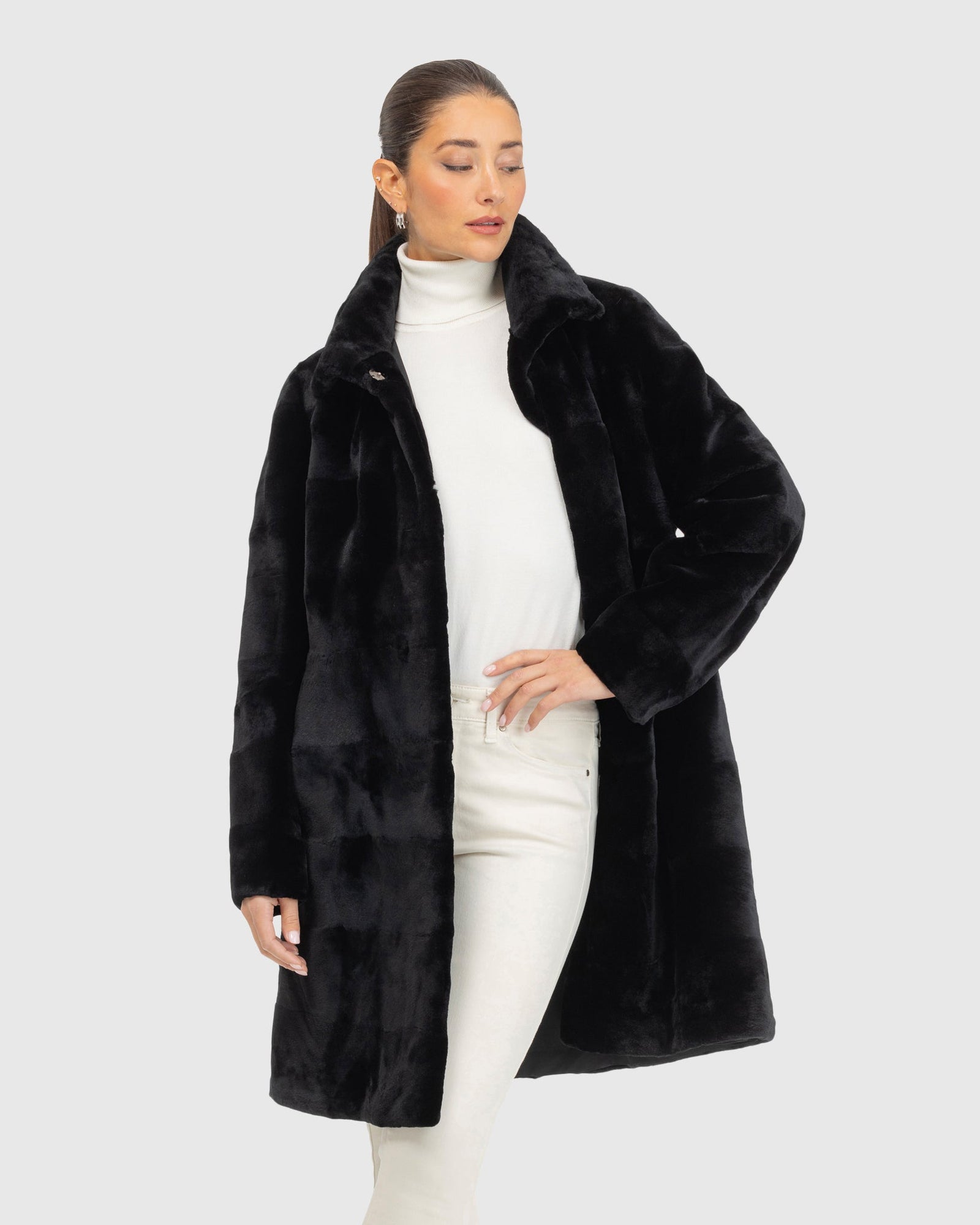 Sheared Mink Stroller Reversible To Silk | Black