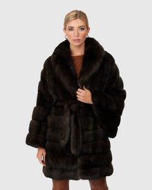 Horizontal Russian Sable Jacket With Shawl Collar And Belt | Barguzine