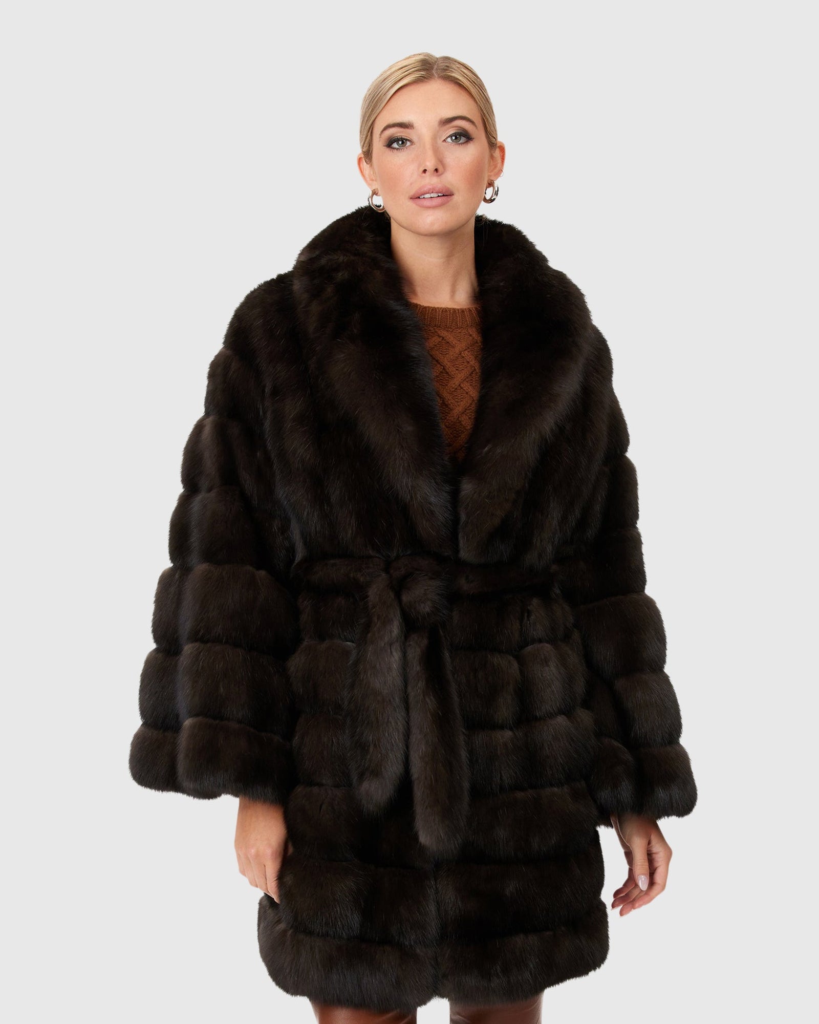 Horizontal Russian Sable Jacket With Shawl Collar And Belt | Barguzine