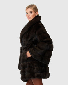 Horizontal Russian Sable Jacket With Shawl Collar And Belt | Barguzine