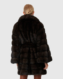 Horizontal Russian Sable Jacket With Shawl Collar And Belt | Barguzine