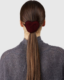 Hair Elastic With Heart Shaped Mink Fur Pompom | Burgundy