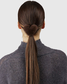 Hair Elastic With Heart Shaped Mink Fur Pompom | Mahogany