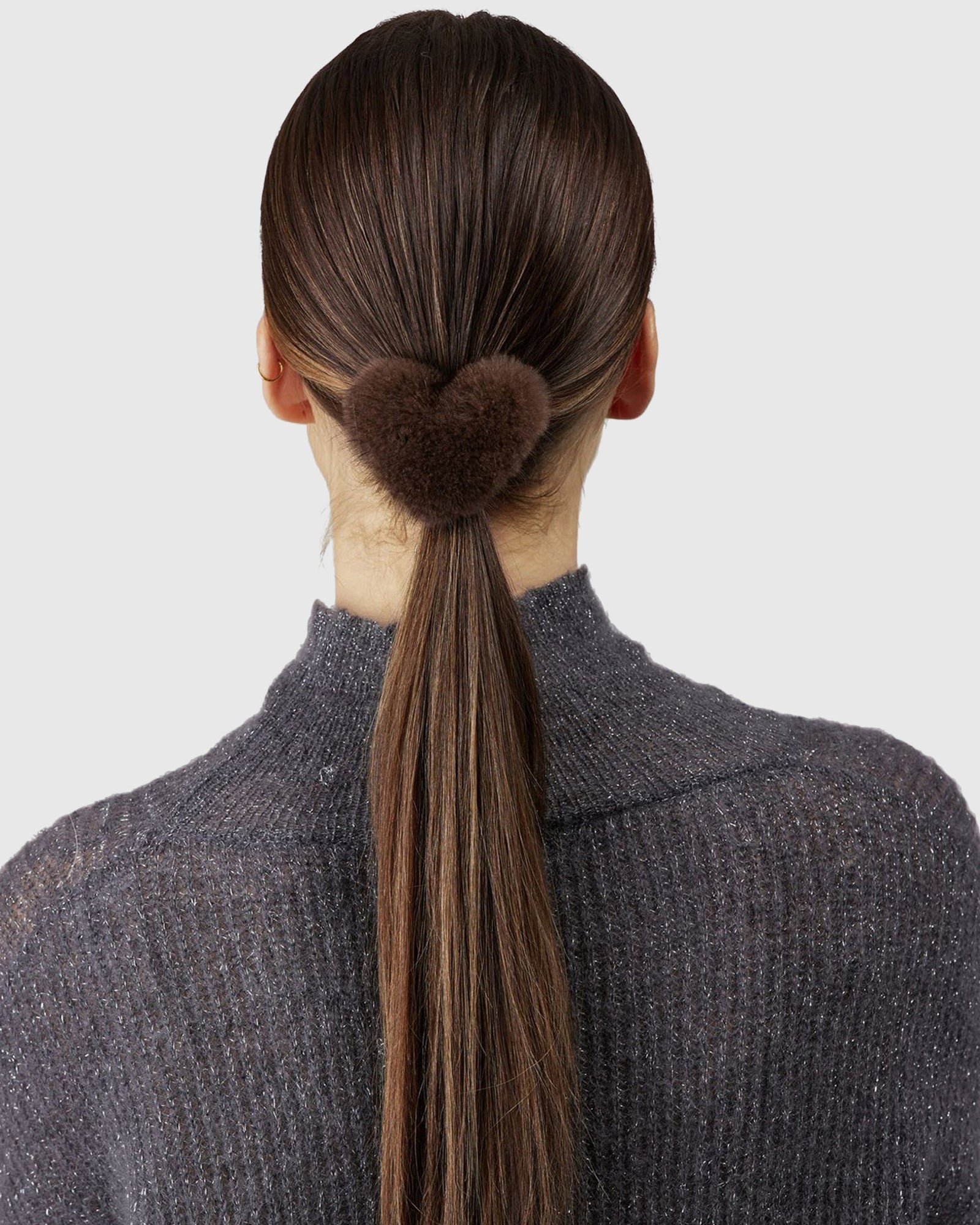 Hair Elastic With Heart Shaped Mink Fur Pompom | Mahogany