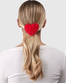 Hair Elastic With Heart Shaped Mink Fur Pompom | Red
