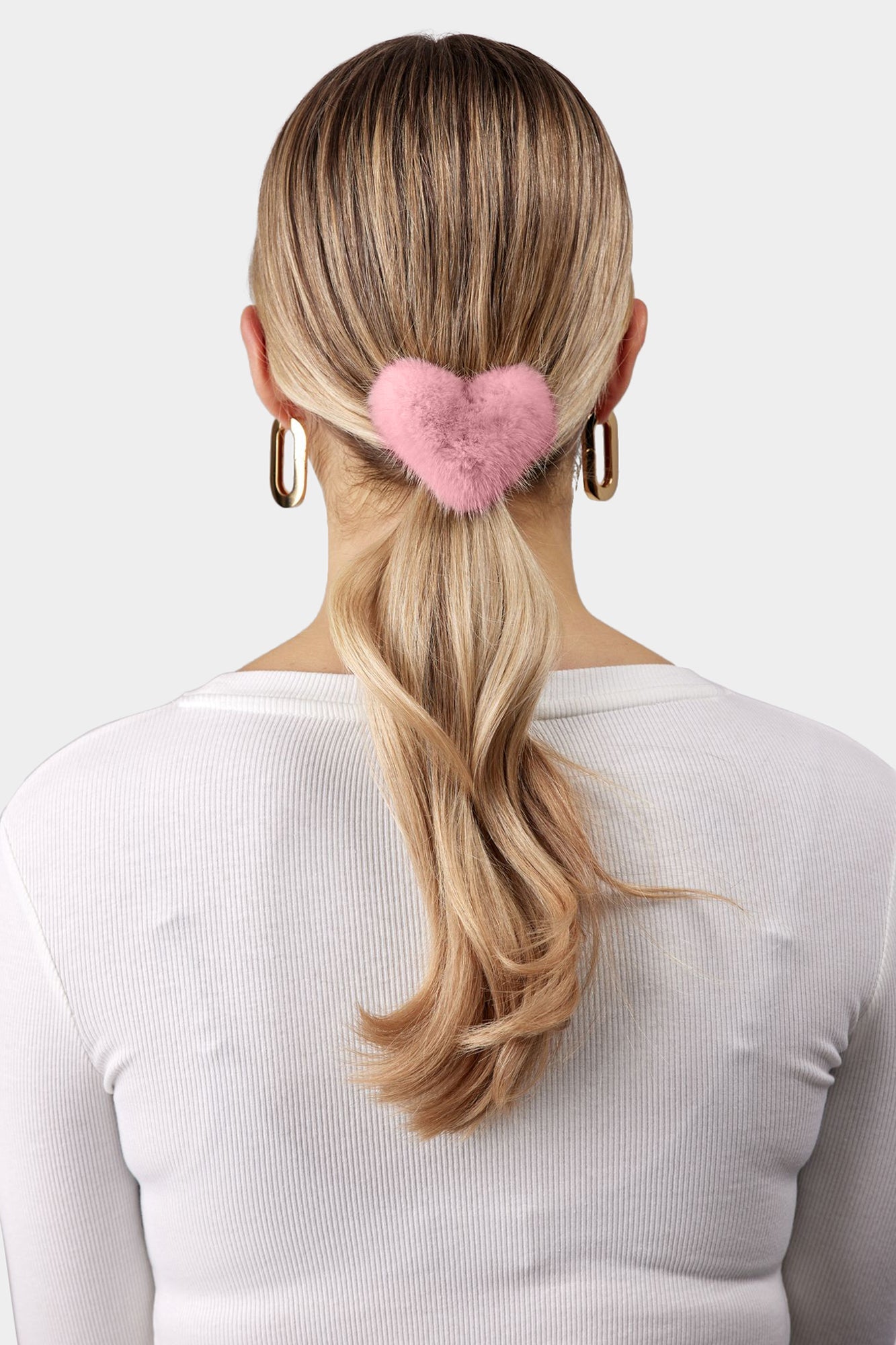 Hair Elastic With Heart Shaped Mink Fur Pompom | Women | Pink