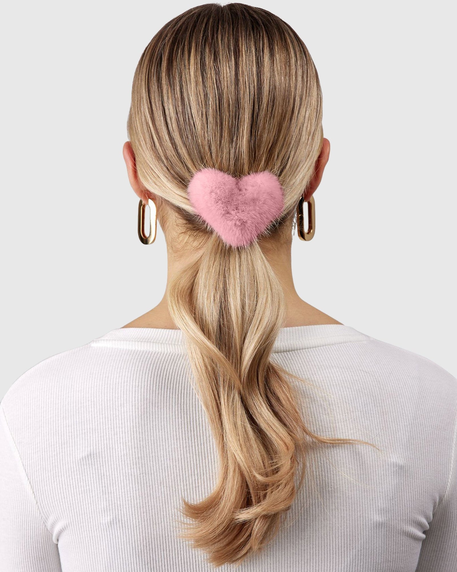 Hair Elastic With Heart Shaped Mink Fur Pompom | Pink