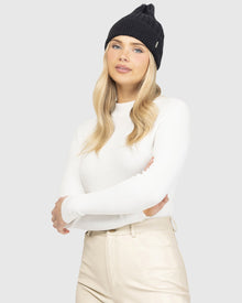 Wool Blend Knit Hat With Double Select Lamb Pompoms | Black/White