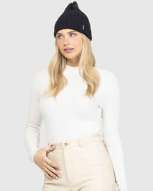 Wool Blend Knit Hat With Double Select Lamb Pompoms | Black/White