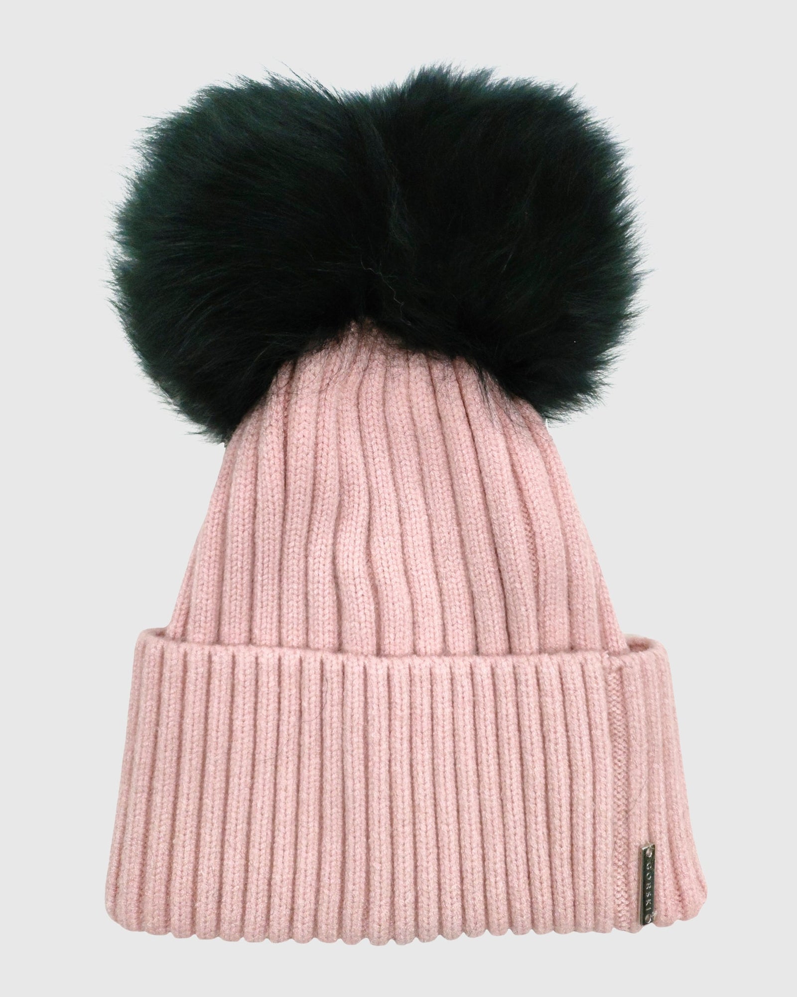 Wool Blend Knit Hat With Double Select Lamb Pompoms | Pink/Black