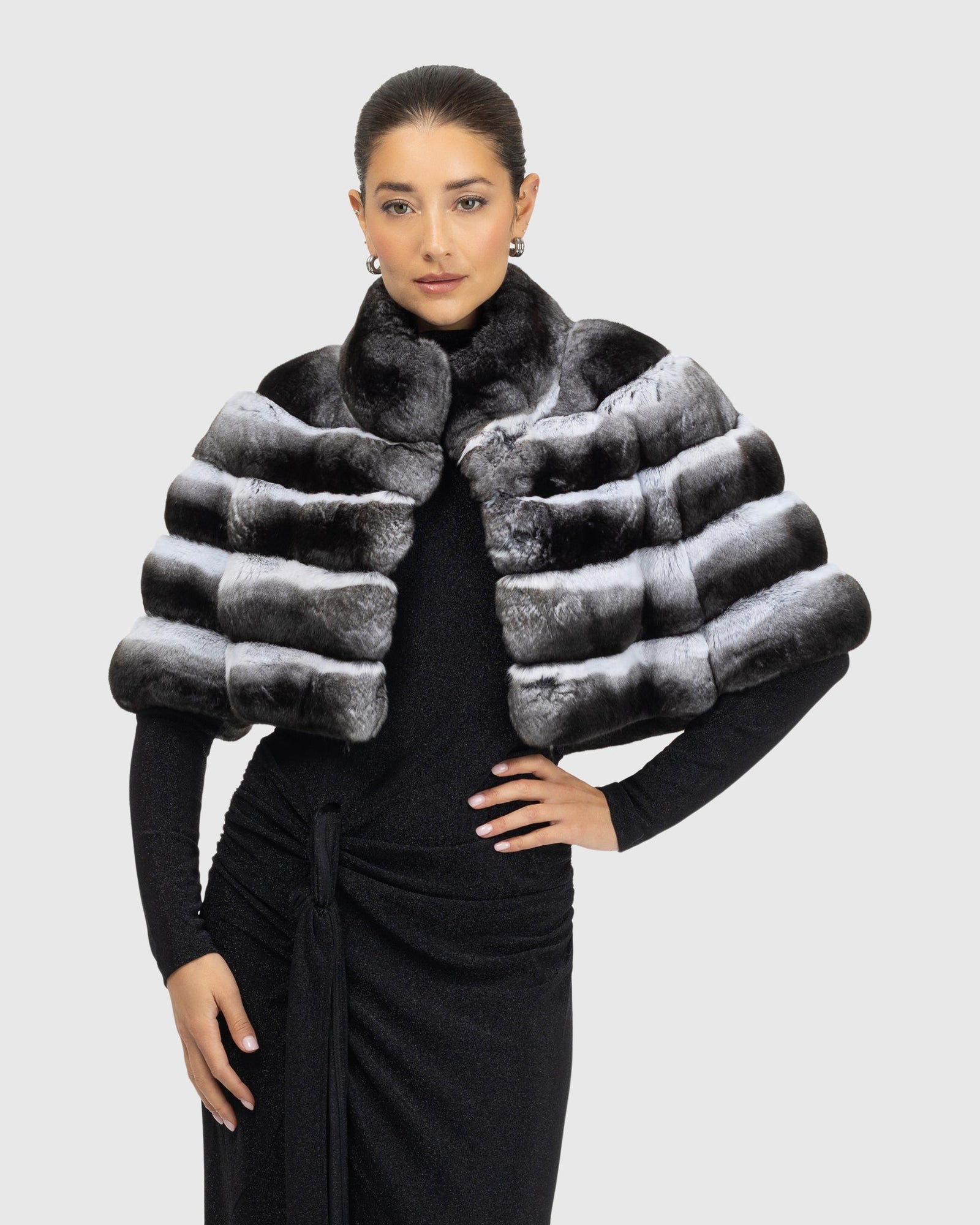 Horizontal Chinchilla Bolero With Cropped Sleeves | Gray