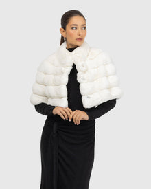 Horizontal Chinchilla Bolero With Cropped Sleeves | White