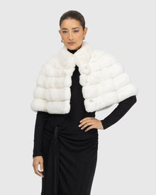 Horizontal Chinchilla Bolero With Cropped Sleeves | White