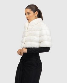 Horizontal Chinchilla Bolero With Cropped Sleeves | White