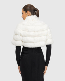 Horizontal Chinchilla Bolero With Cropped Sleeves | White
