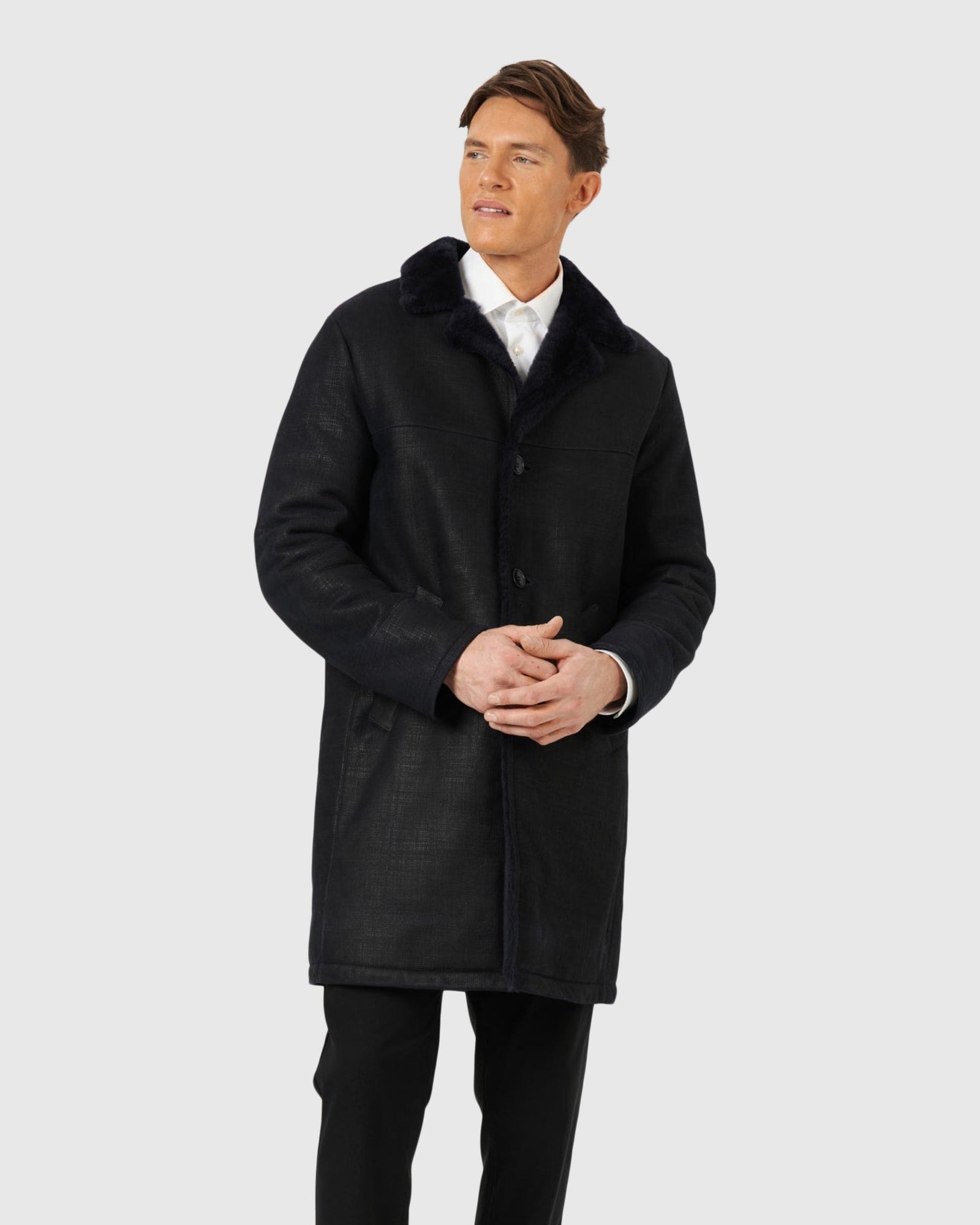 Men | Select Shearling Lamb Short Coat | Navy Pattern