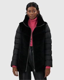 Select Shearling Lamb Chevron Jacket With Detachable Horizontal Quilted Sleeves | Black