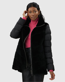 Select Shearling Lamb Chevron Jacket With Detachable Horizontal Quilted Sleeves | Black