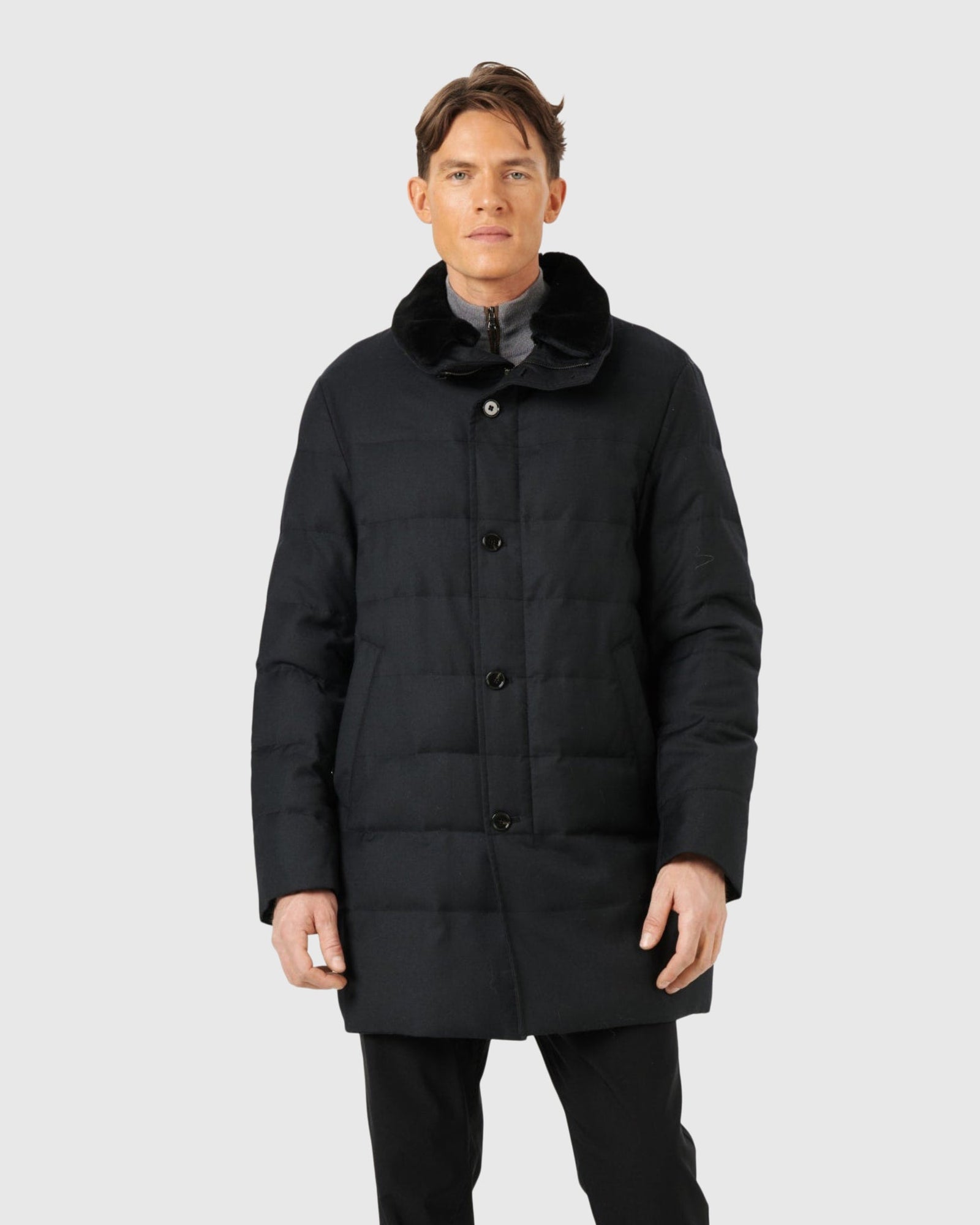 Men | Quilted Wool Stroller With Detachable Select Shearling Lamb Collar | Black