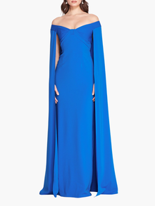 Off Shoulder Caped Column Gown | Cerulean