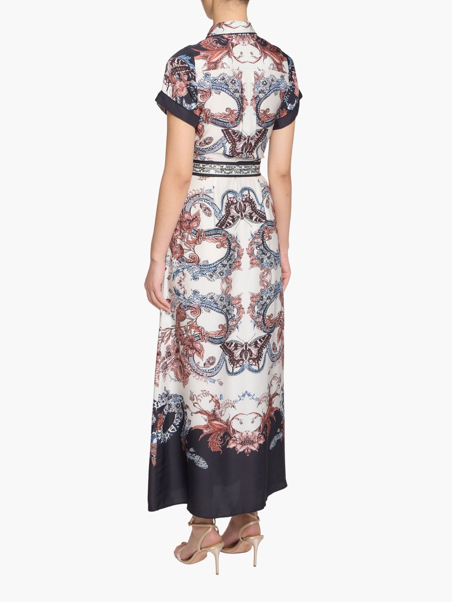Garden of Eve Belted Twill Shirt Maxi Dress | Blue/Red