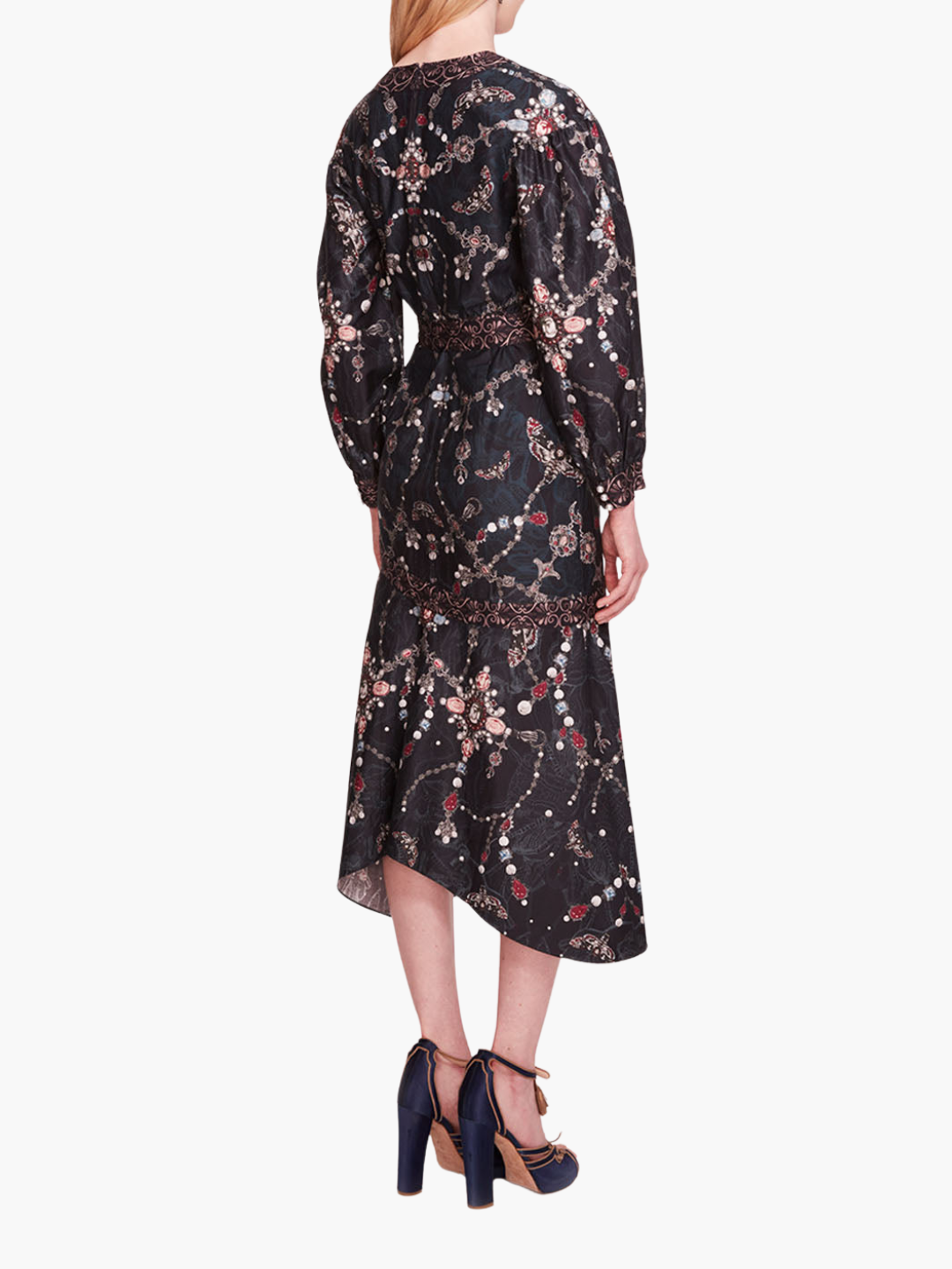 Printed Poplin Wrap Midi Dress | Gunmetal Multi