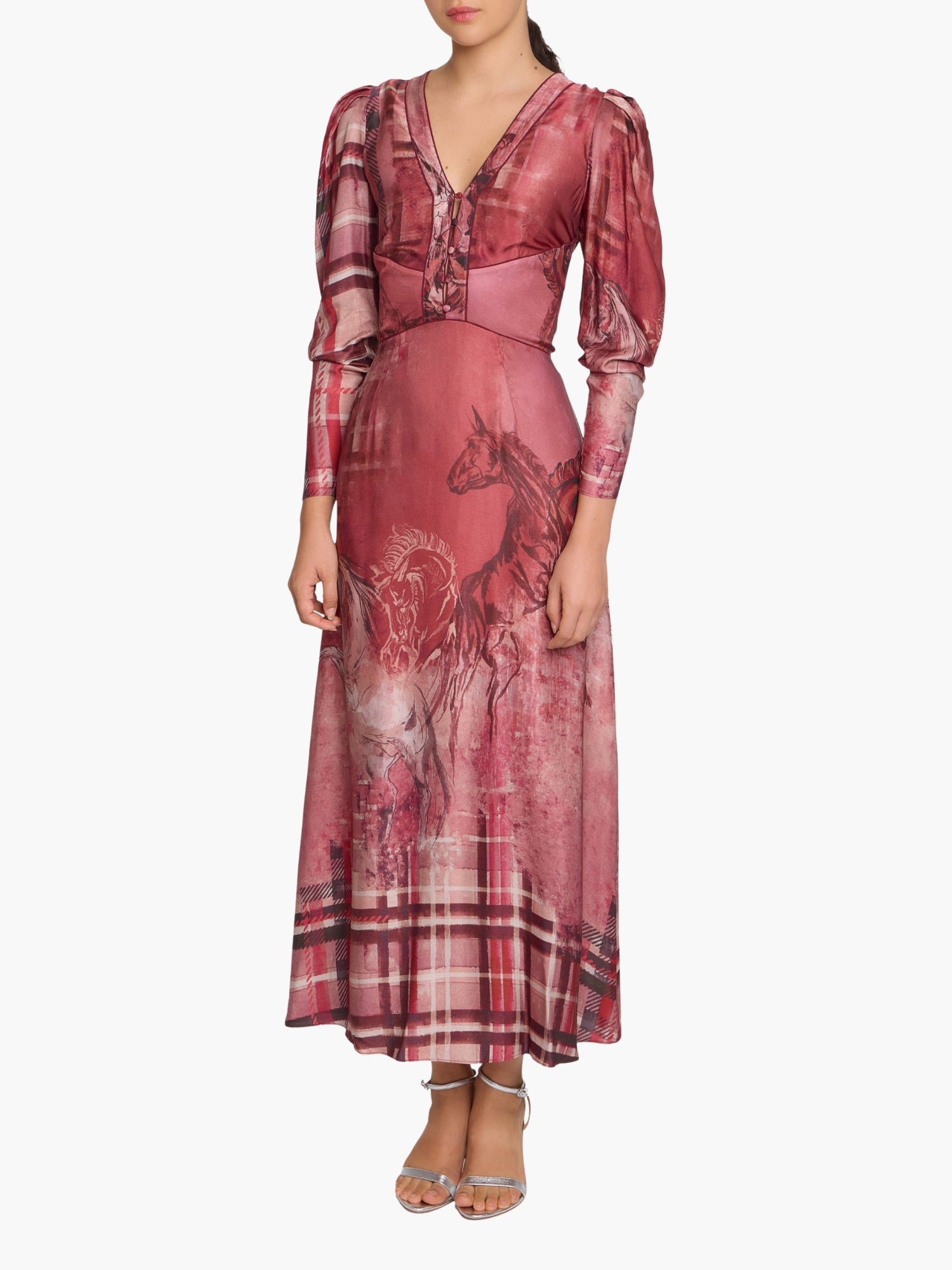 Wild Heart Tartan Printed Midi Dress | Red Multi