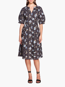 Vintage Aster Floral Print & Lace Midi | Black Blue