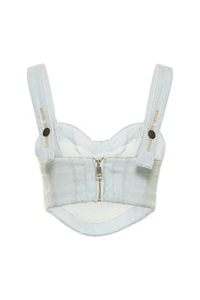 Crystal Trim Denim Bustier | Pale Blue