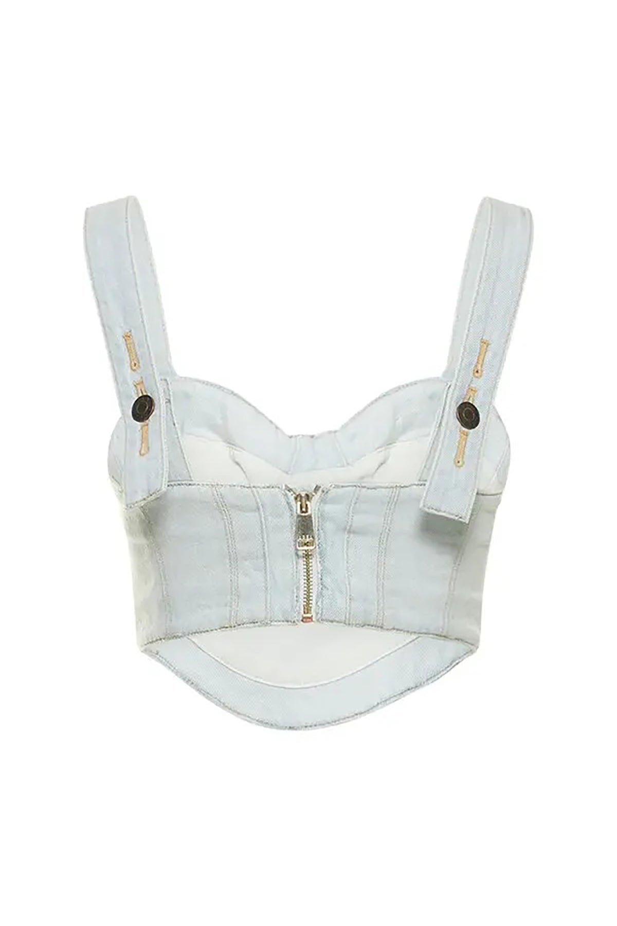 Crystal Trim Denim Bustier | Pale Blue