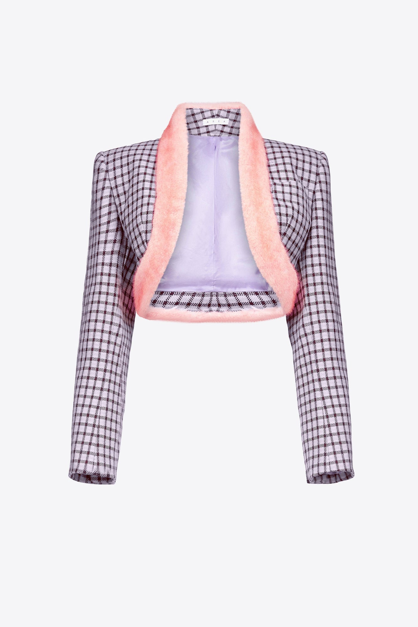 Faux Fur Trim Cropped Blazer | Lilac Multi
