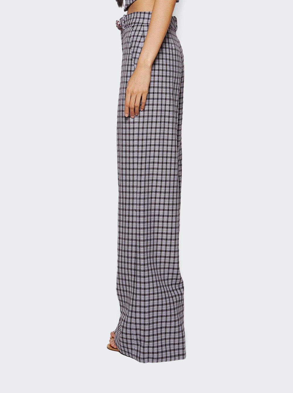 AREA | Crystal Button Wide Leg Trousers | Lilac