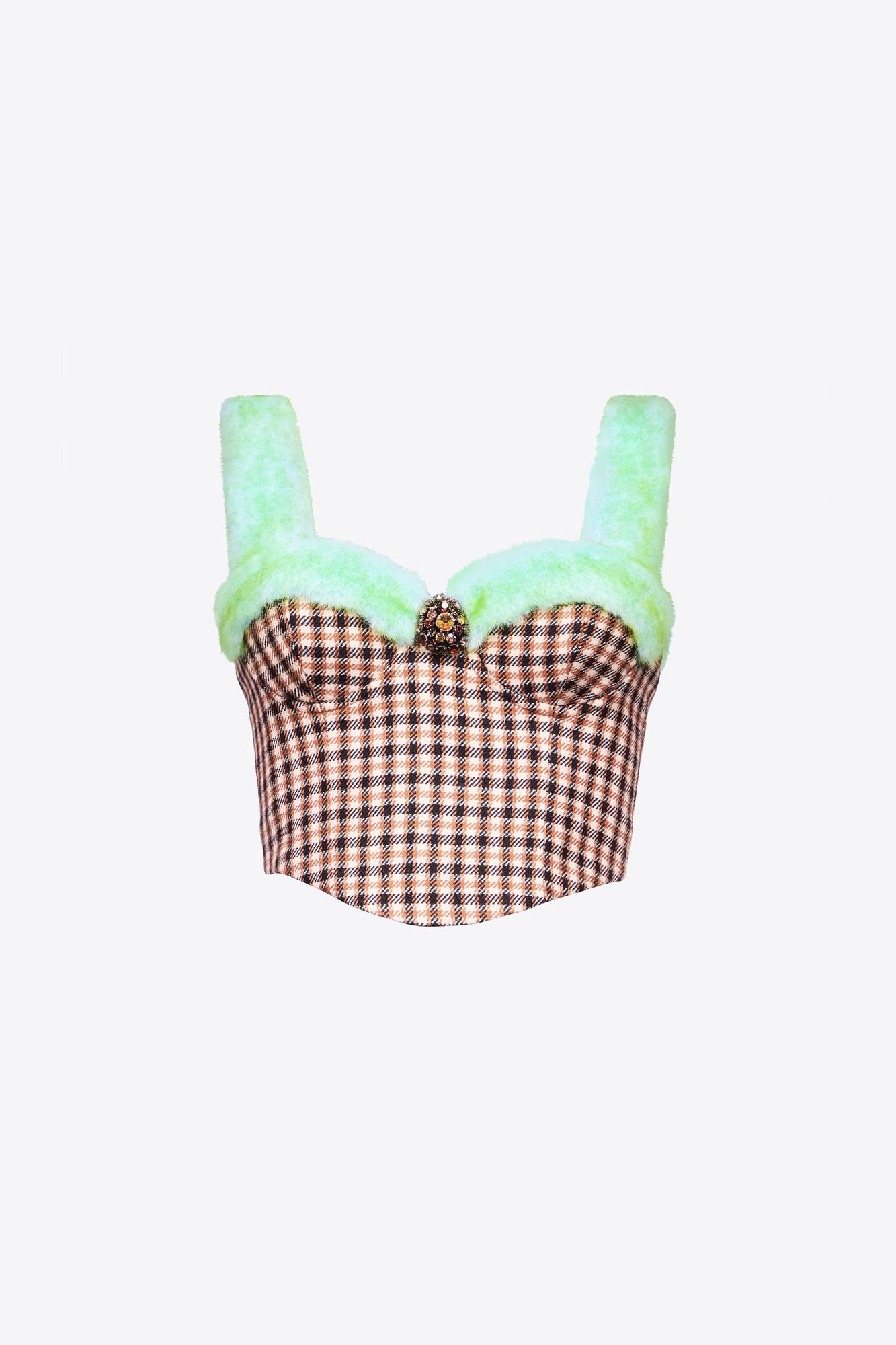 Faux Fur Trim Bustier | Caramel Multi