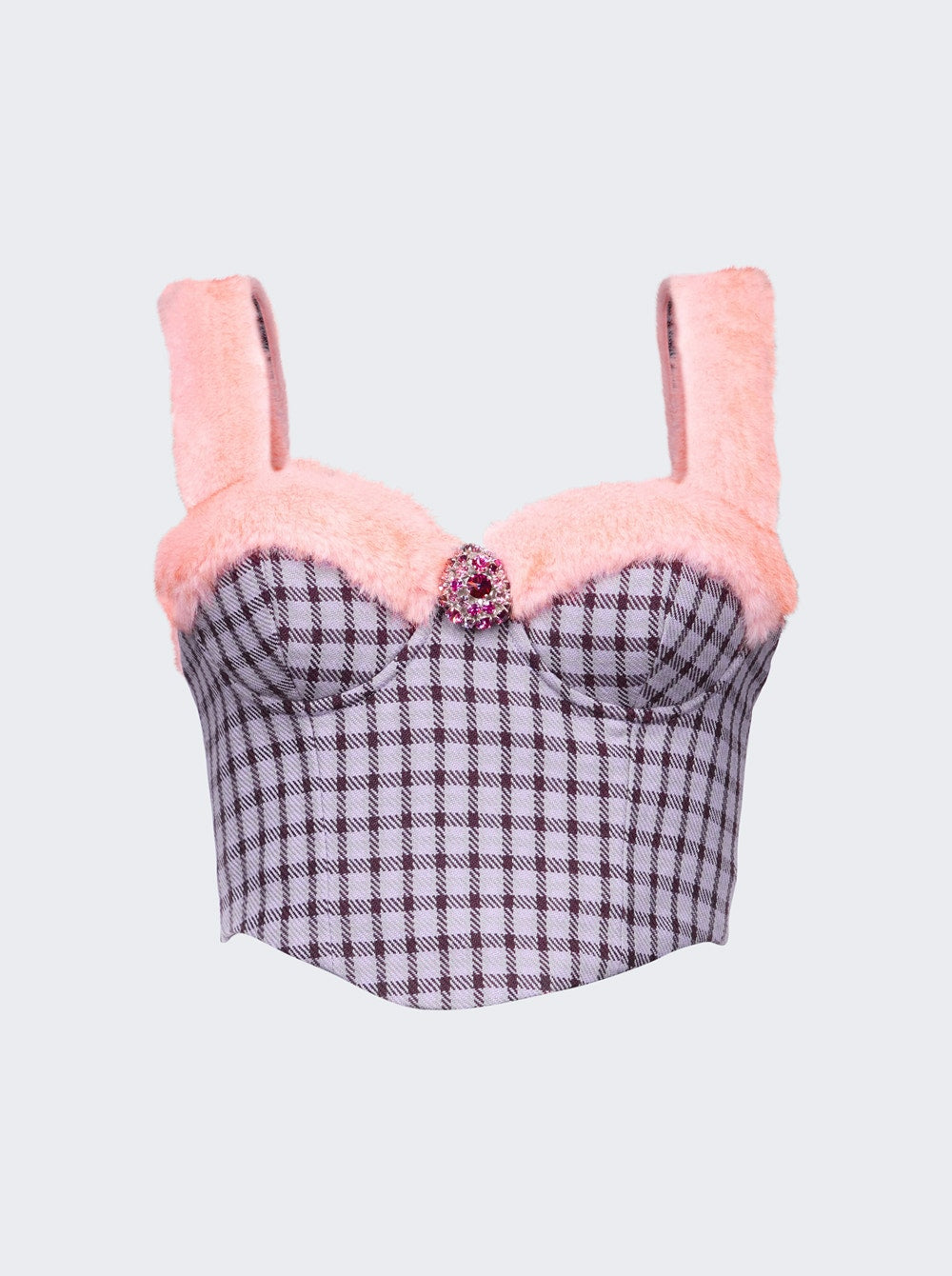 Women | AREA | Faux Fur Trim Bustier Top | Lilac