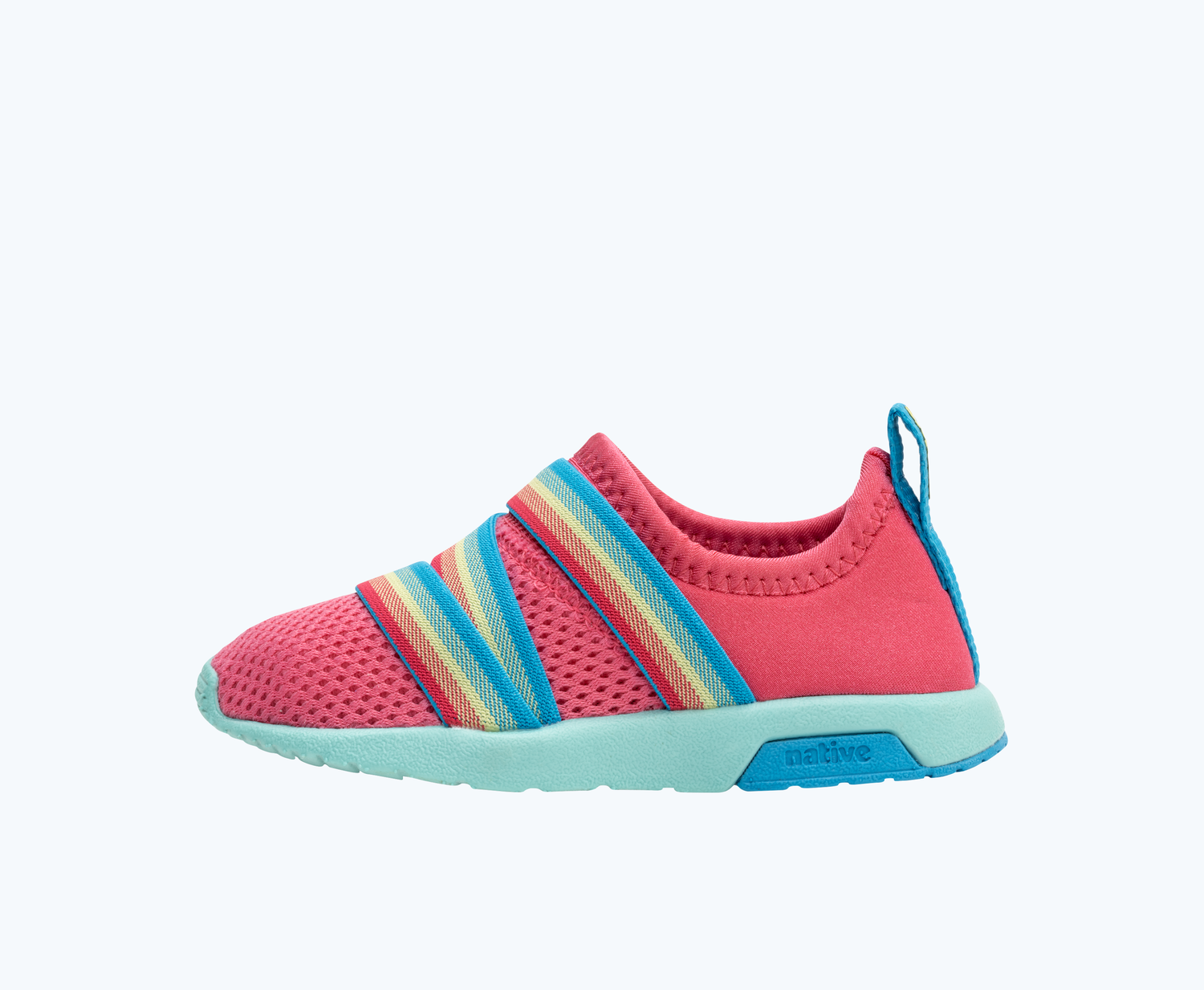 Side view of a Native Shoes Kids Phoenix Sugarlite Kids | Dazzle Pink/ Hydrangea Blue/ Maria Blue Footwear
