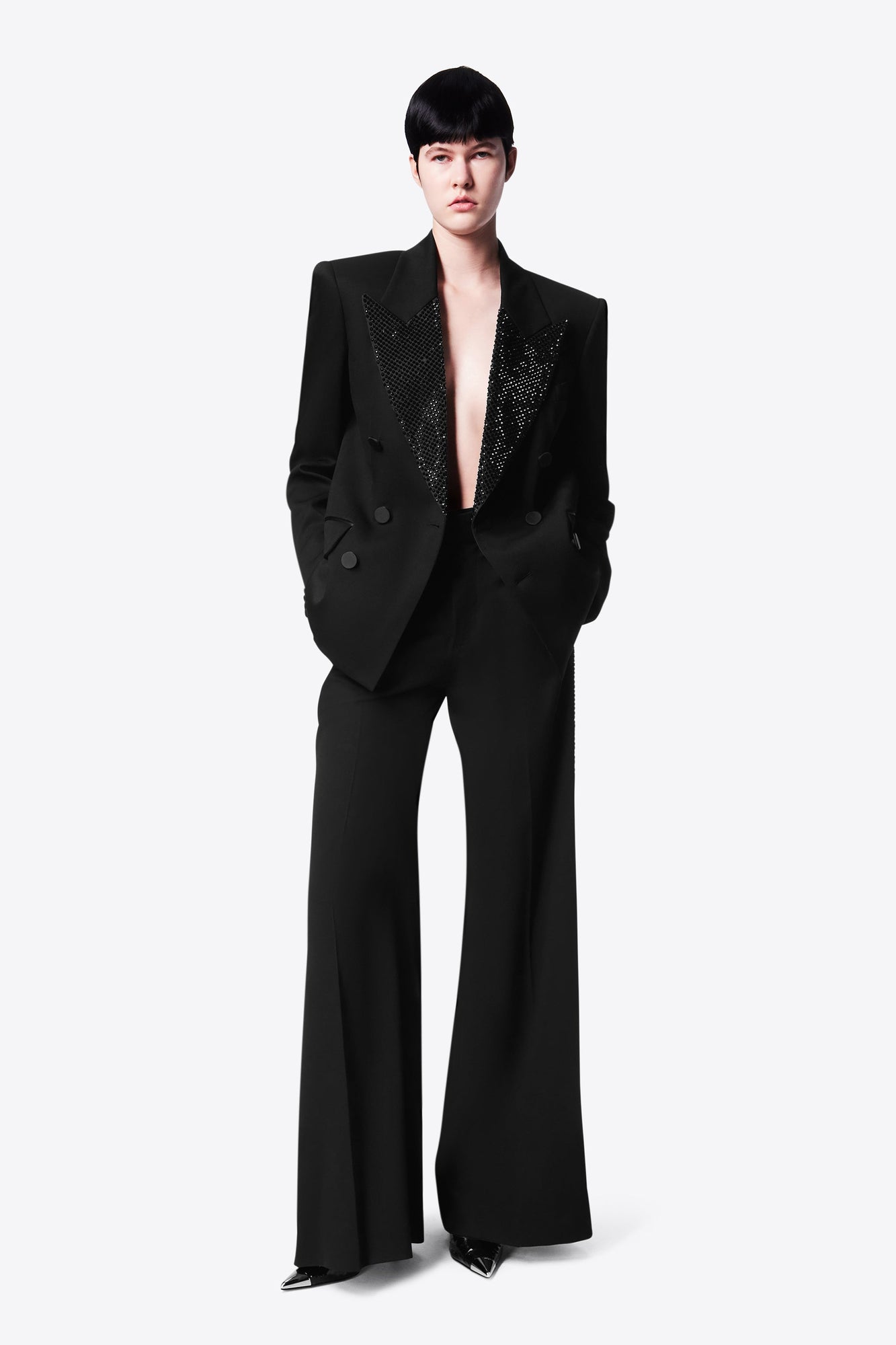 Crystal Embellished Relaxed Blazer | Black