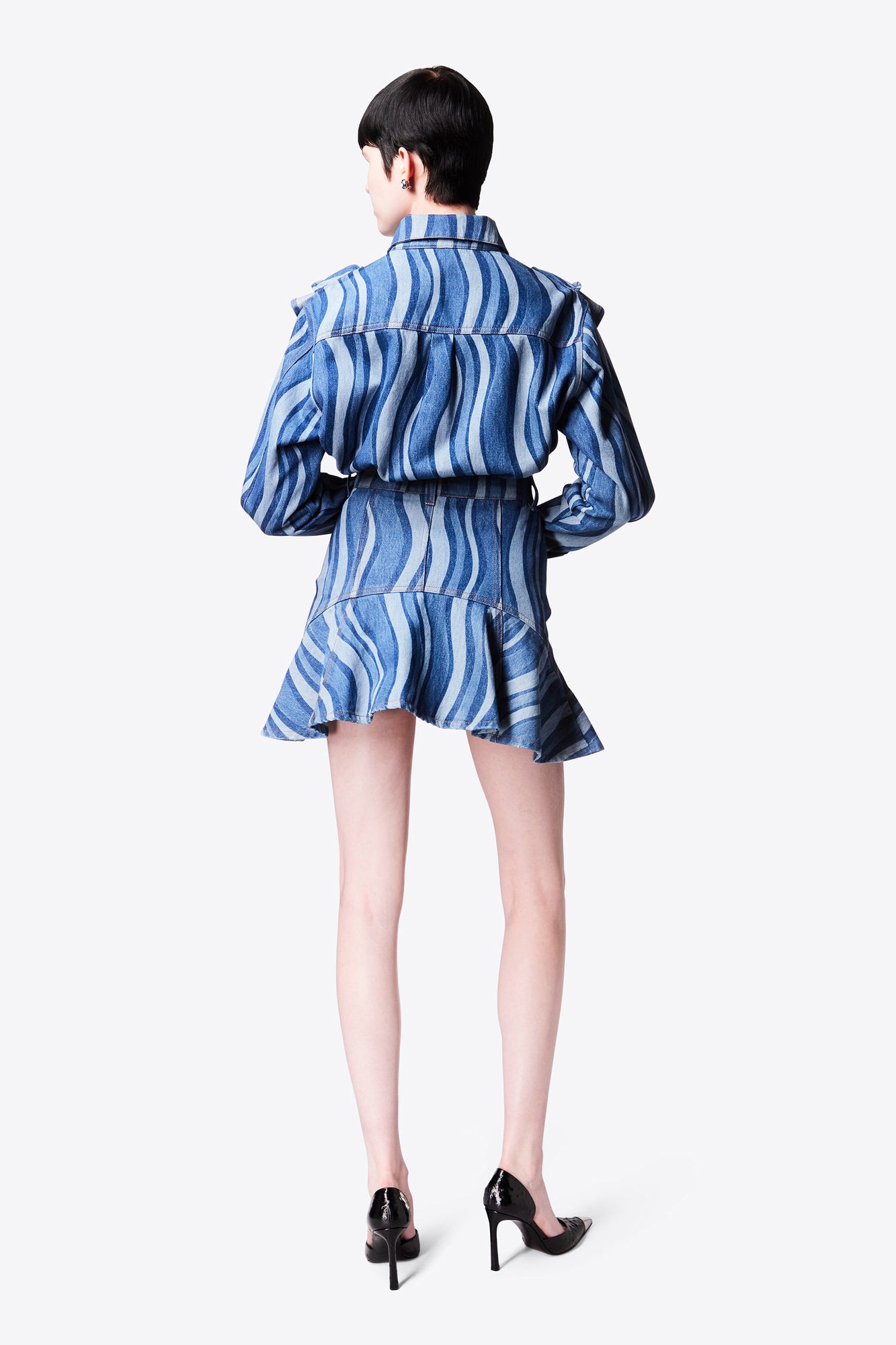 Sunray Denim Ruffle Mini Skirt