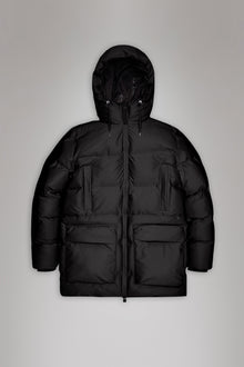 RAINS Alta Long Puffer Cargo Jacket Black Grain Jacket