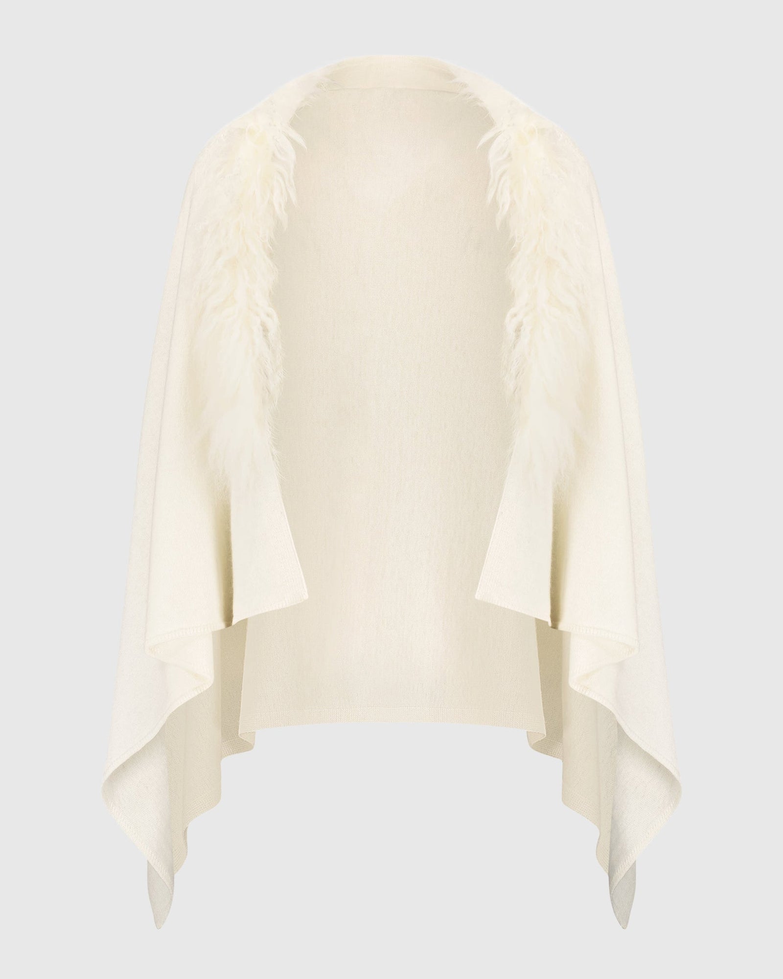 Select Cashmere and Merino Wool Blend Stole with Select Mongolian Lamb Trim | Ivory (V2)